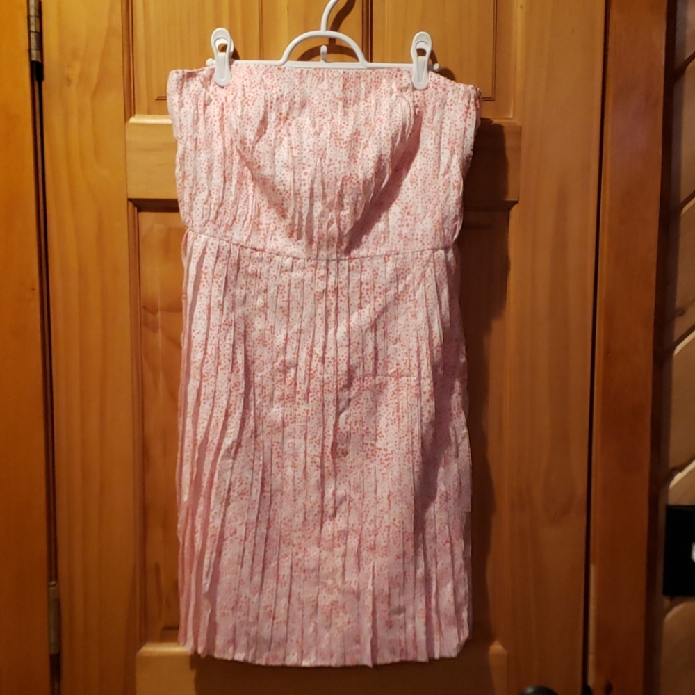 Ann Taylor Dress Red Polka Dot Pleated Strapless Dress